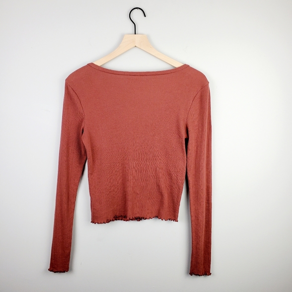 American Eagle Red Orange Button Long Sleeve Small - Picture 6 of 6